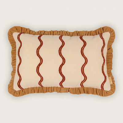 Aria Ruffle Oatmeal Embroidered Oblong Cushion Cover