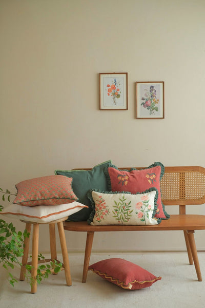 Sofia Amber Embroidered Cotton Cushion Cover