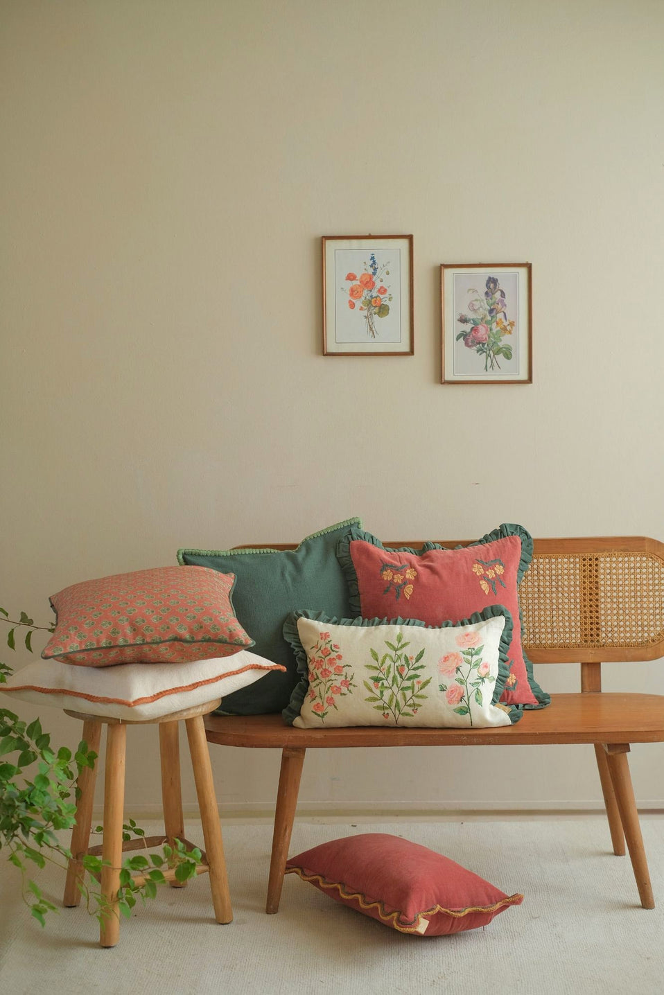 Sofia Amber Embroidered Cotton Cushion Cover
