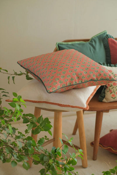 Sofia Amber Embroidered Cotton Cushion Cover