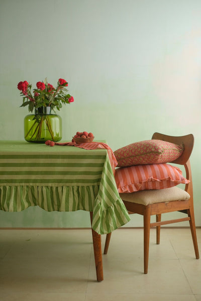 Linea Ruffle Forest Green Cotton Table Cover