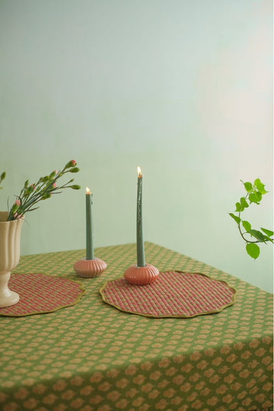 Viola Scallop Carmine Quilted Round Table Mats-Set of 2