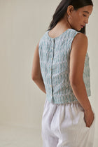 Sakura Mosaic Blue Boatneck Top