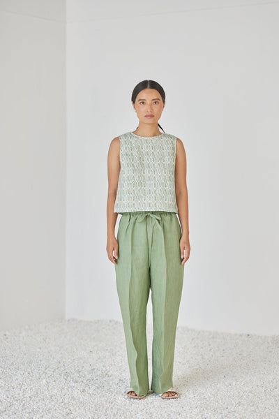 Sakura Mosaic Green Boatneck Top