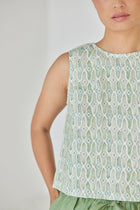 Sakura Mosaic Green Boatneck Top