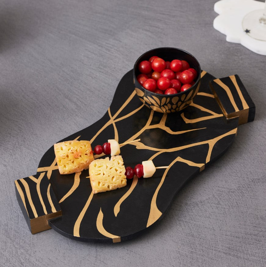 SERPENTINE - WOOD BLACK GOLD PLATTER TRAY