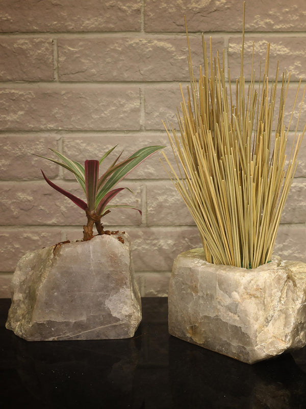 Semi Precious Planter - Smokey Grey Quartz