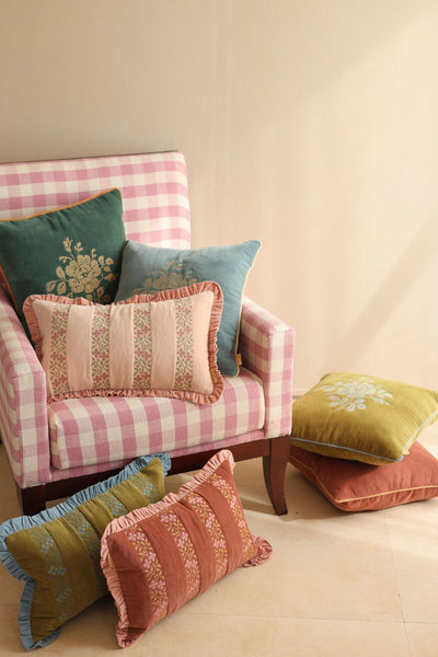 Heather Baby Pink Cross Stitch Oblong Cushion Cover