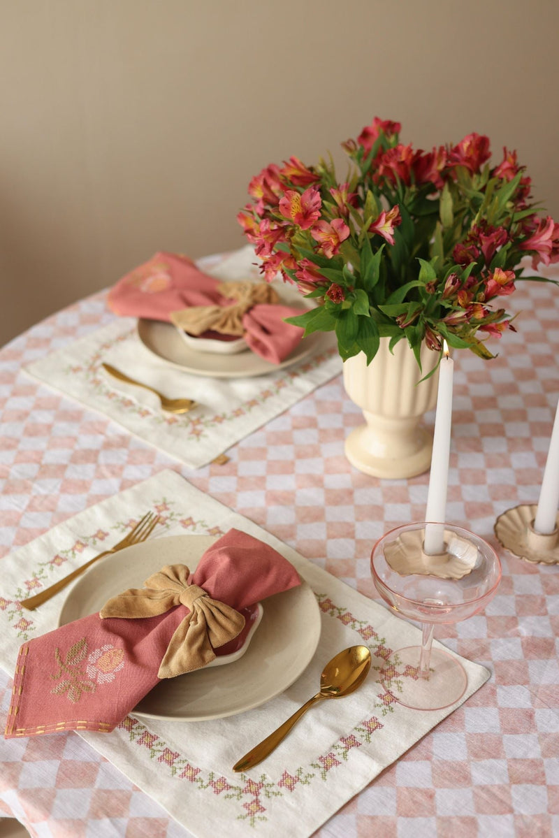 Florette Raspberry Cross Stitch Napkins-Set of 2