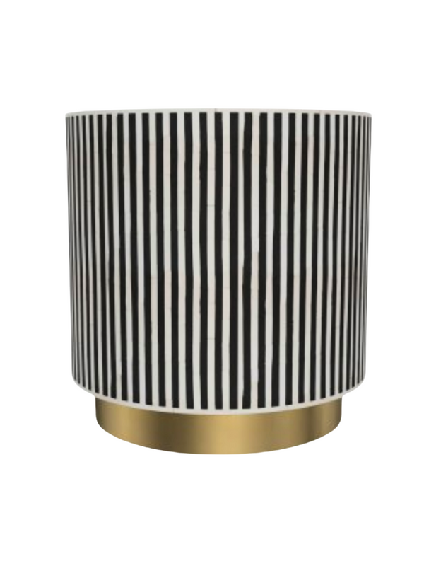 Inlay Drum Side Table with Base - Waterfall
