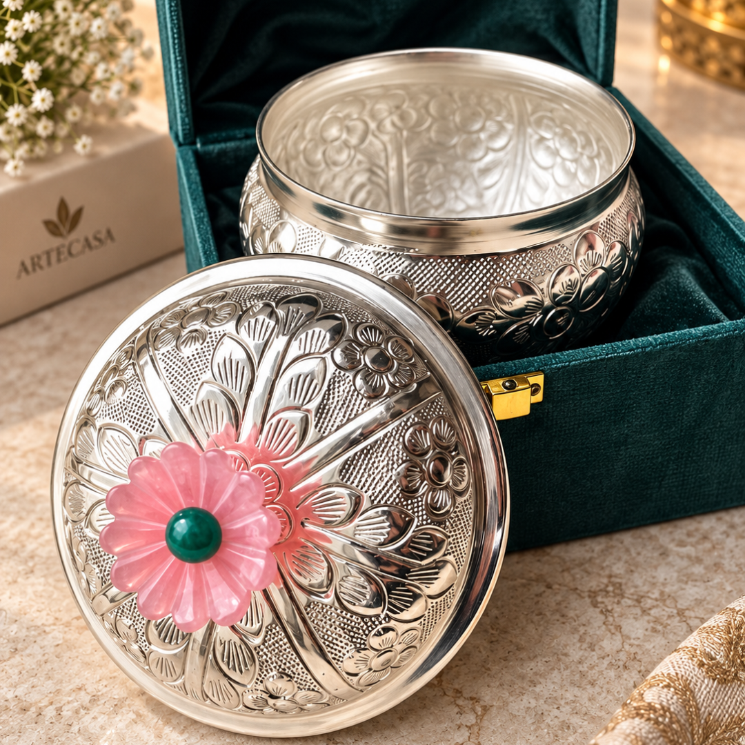 Silver Plated Floral Trinket Box | Jewellery & Keepsake Box | Artecasa