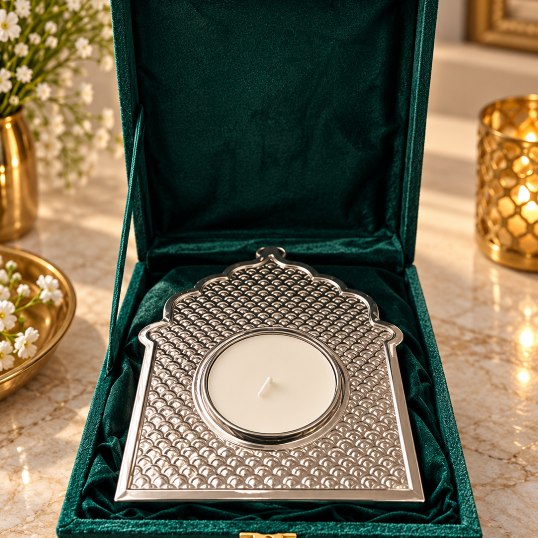 Silver Plated Tea Light Holder | Elegant Candle & Diwali Décor | Artecasa