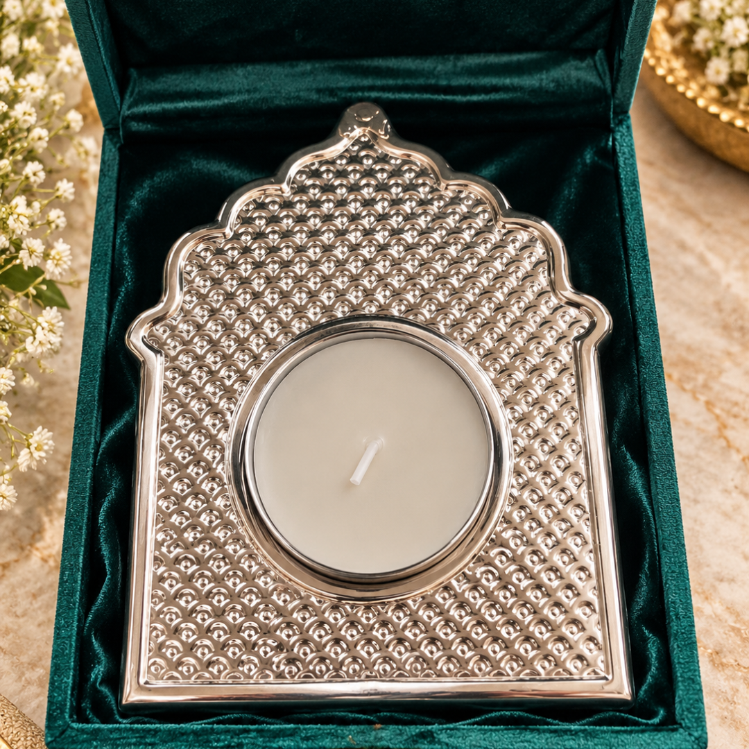 Silver Plated Tea Light Holder | Elegant Candle & Diwali Décor | Artecasa