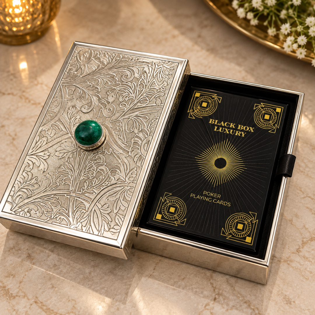 Playing Cards with Silver Plated Shubh Labh Box | Festive Gift | Artecasa