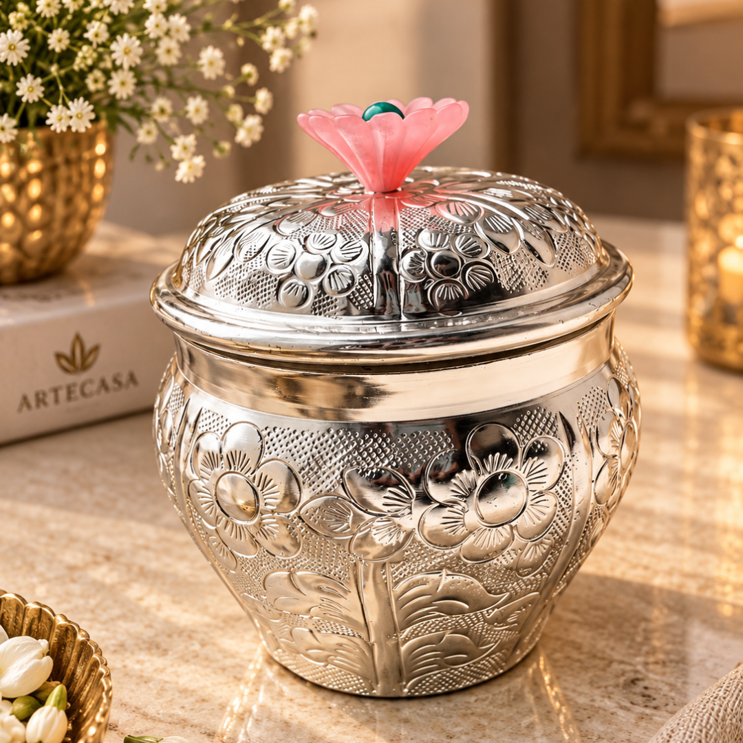 Silver Plated Floral Trinket Box | Jewellery & Keepsake Box | Artecasa