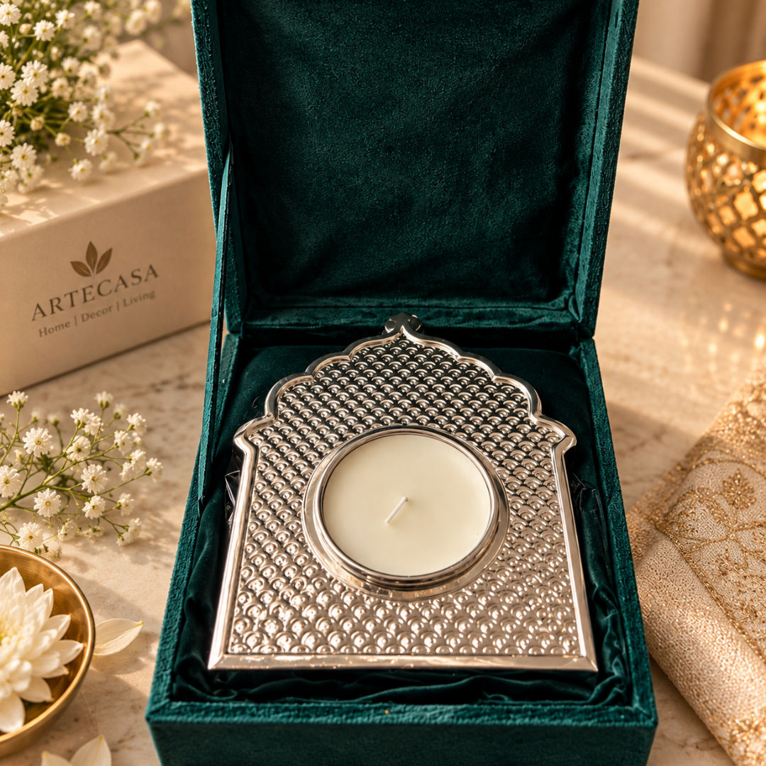 Silver Plated Tea Light Holder | Elegant Candle & Diwali Décor | Artecasa