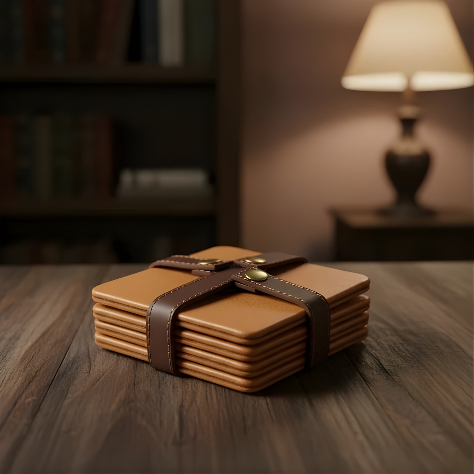Simple Squared Coasters set of 4 minimal leather square coasters India - The Mage Home