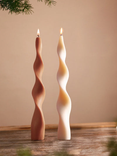 Spiral Taper Candles Set of 2 - Ivory & Biscoff