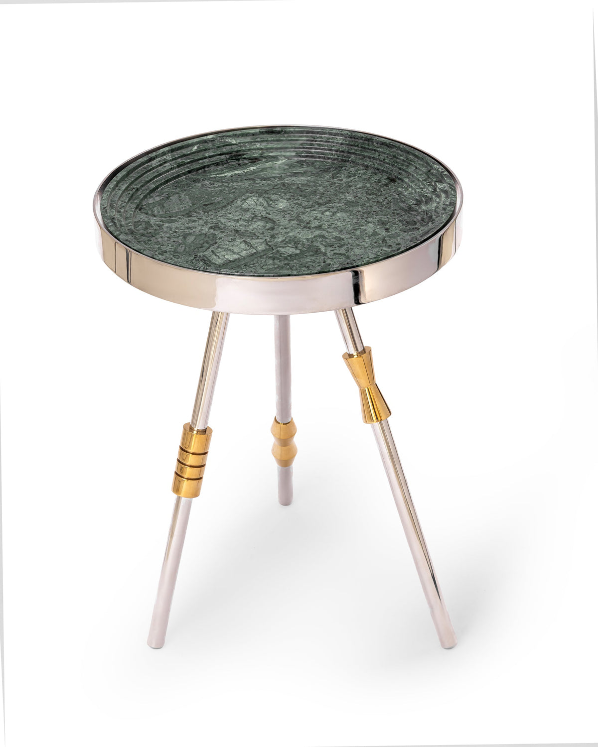Sputnik Accent Table | Stainless Steel & Green Marble Side Table