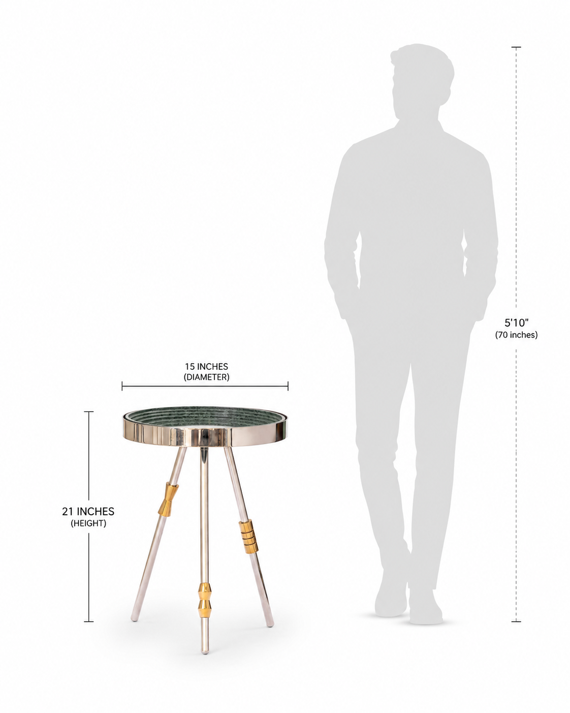 Sputnik Accent Table | Stainless Steel & Green Marble Side Table