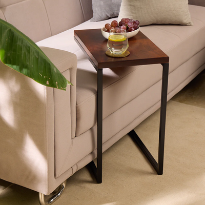 C-Shaped Table – Teak Stained Wood Finish (18" x 12", Height: 22", 20mm Thick)