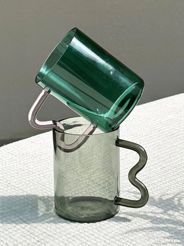 Swirl Glass Teal Cup - Pink Handle