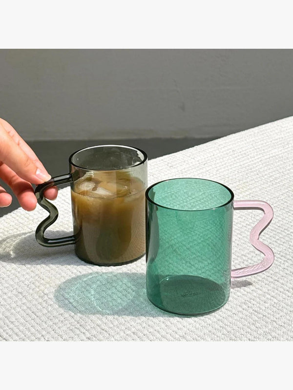 Swirl Glass Teal Cup - Pink Handle