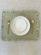 Sage Herringbone Ruffle Table Mat Set of 2