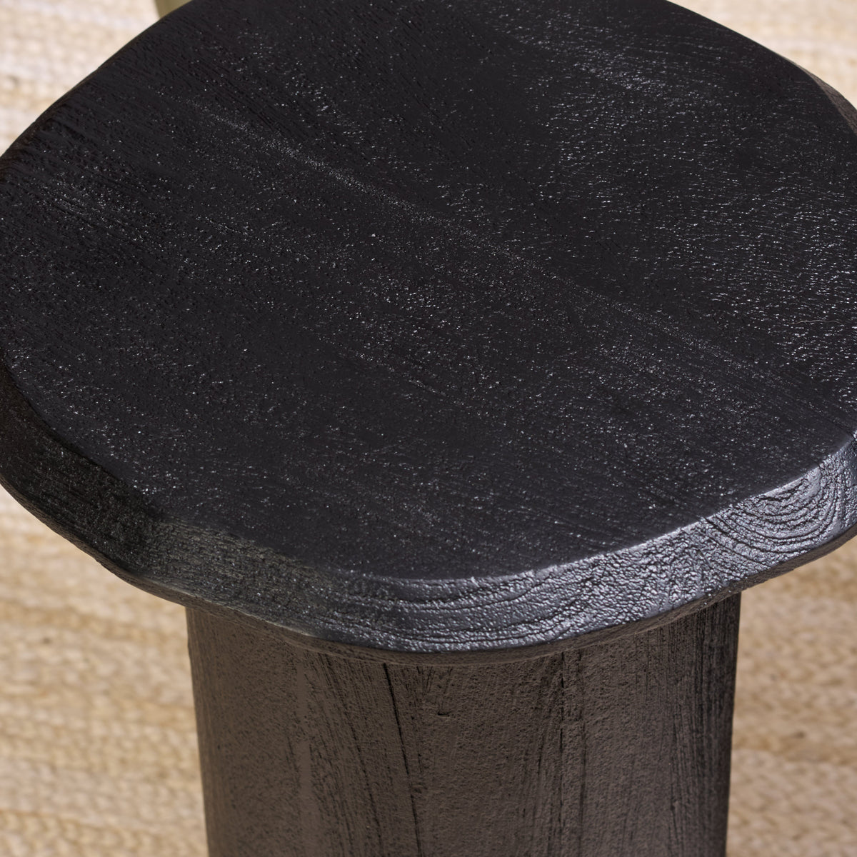 Medium Raw Wood Drink Table - Black