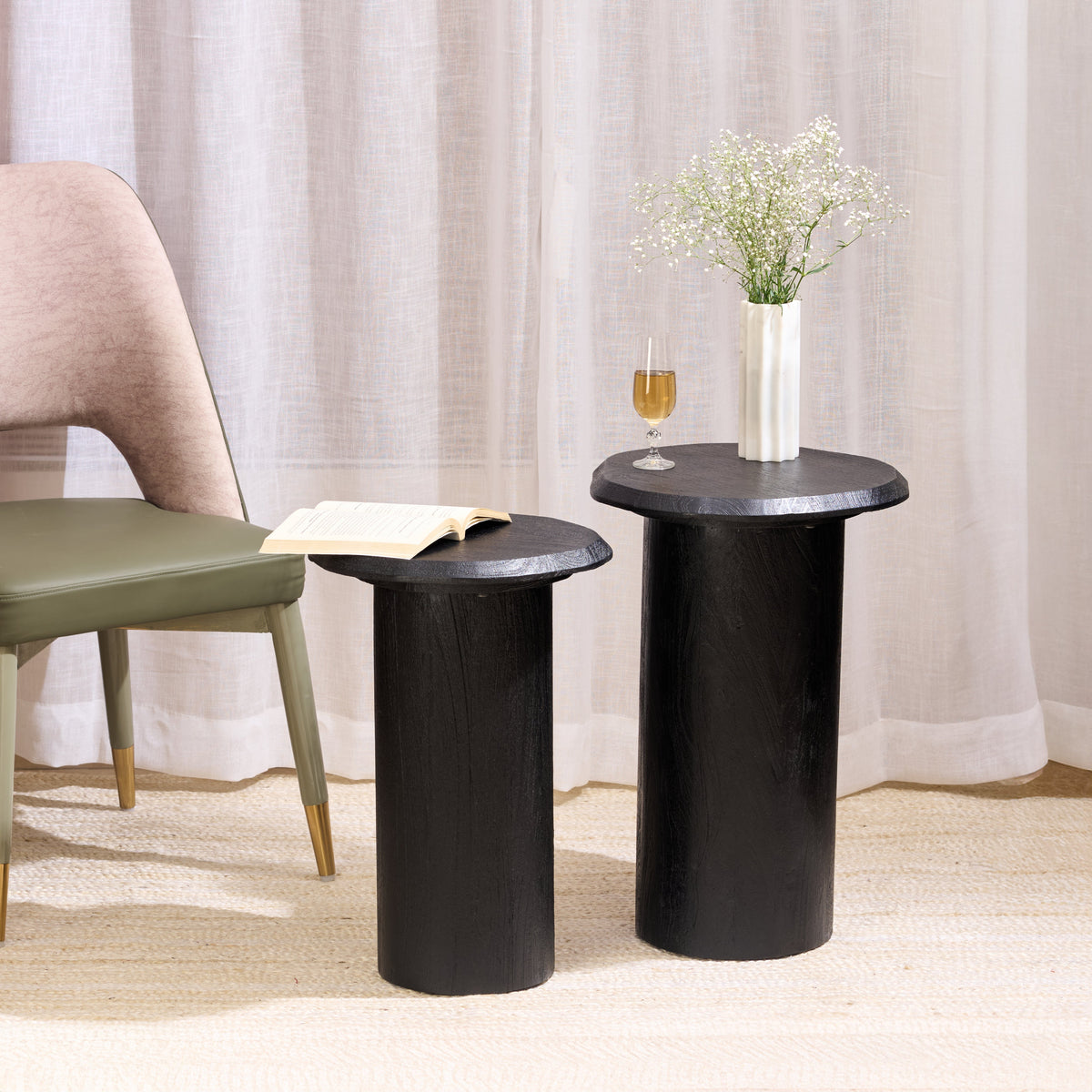 Tall Raw Wood Drink Table - Black