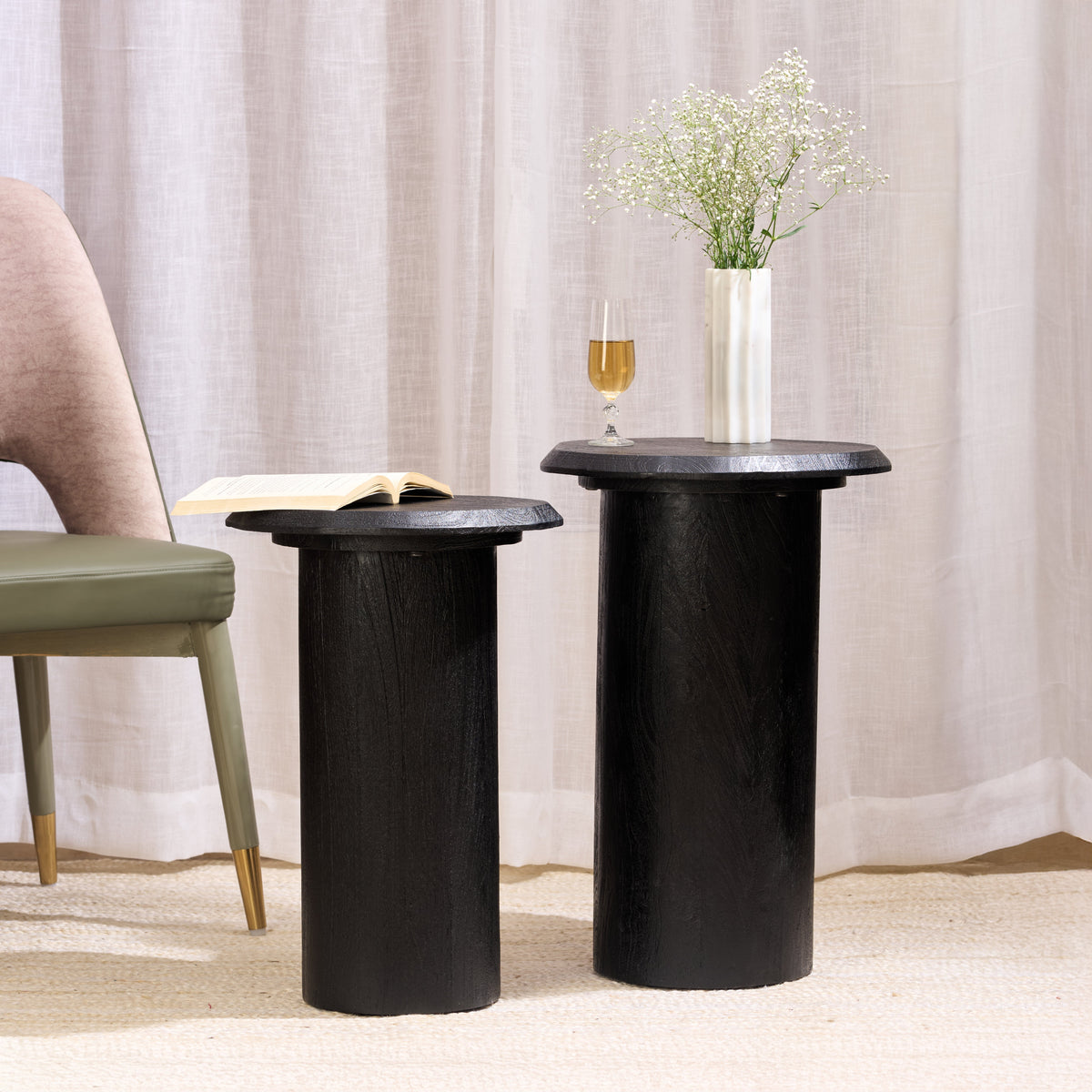 Medium Raw Wood Drink Table - Black