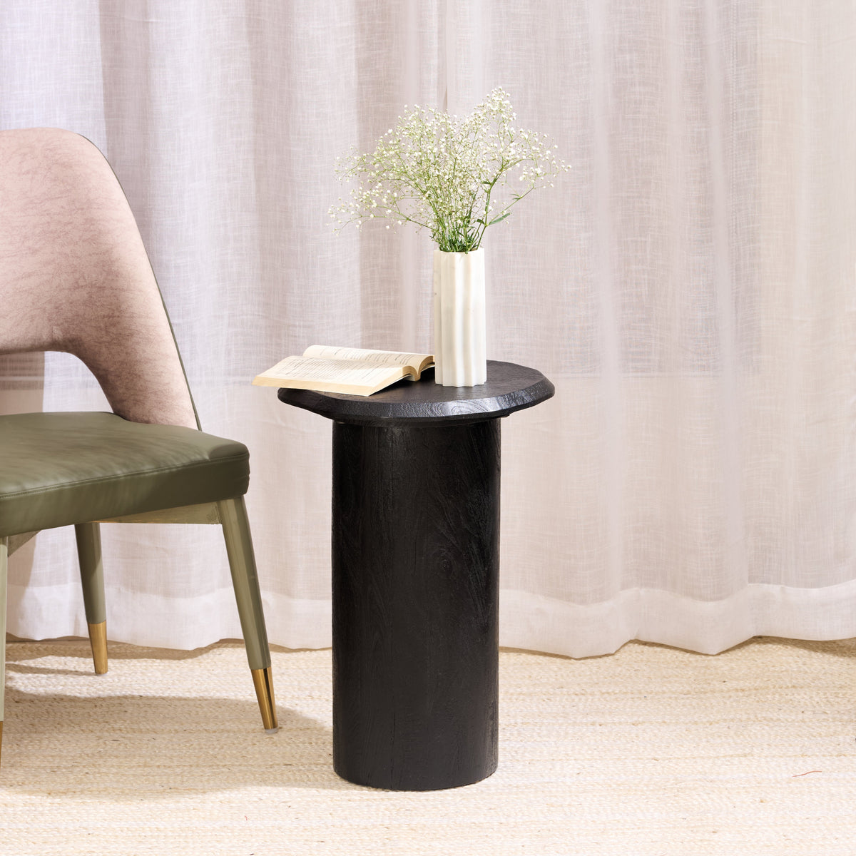 Medium Raw Wood Drink Table - Black