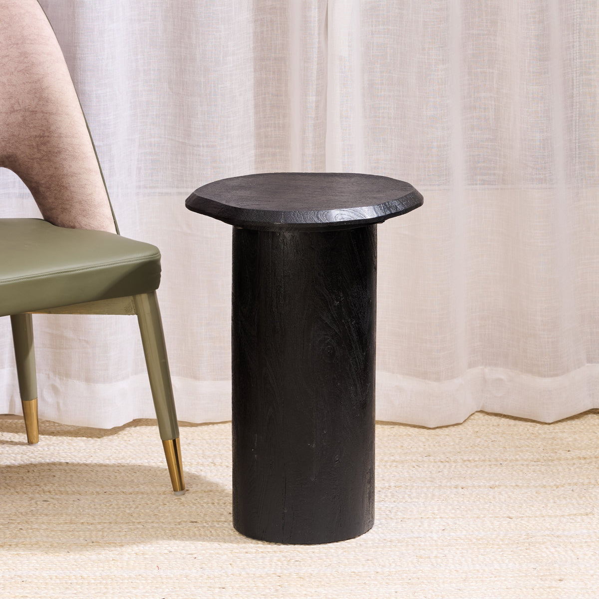 Tall Raw Wood Drink Table - Black