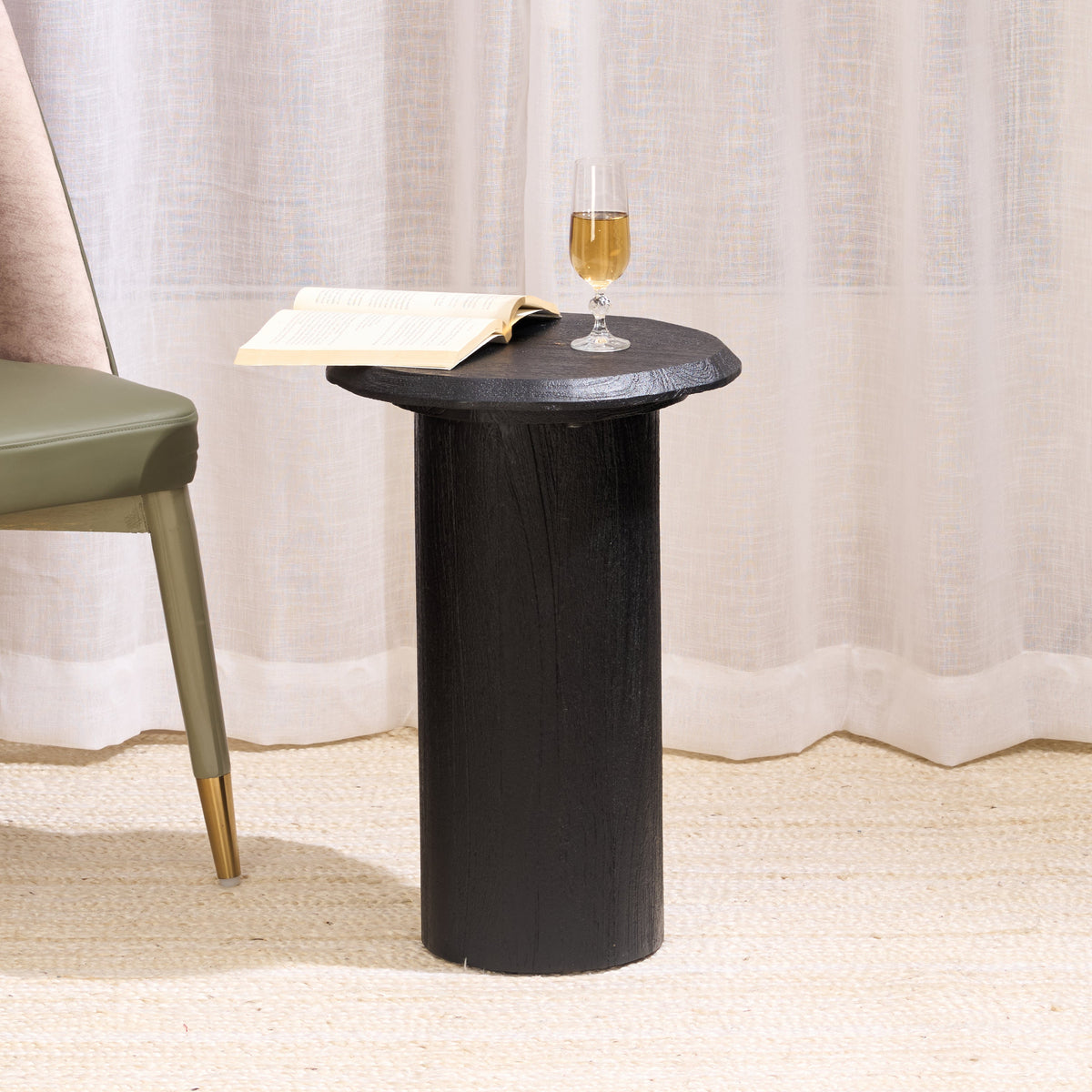 Tall Raw Wood Drink Table - Black