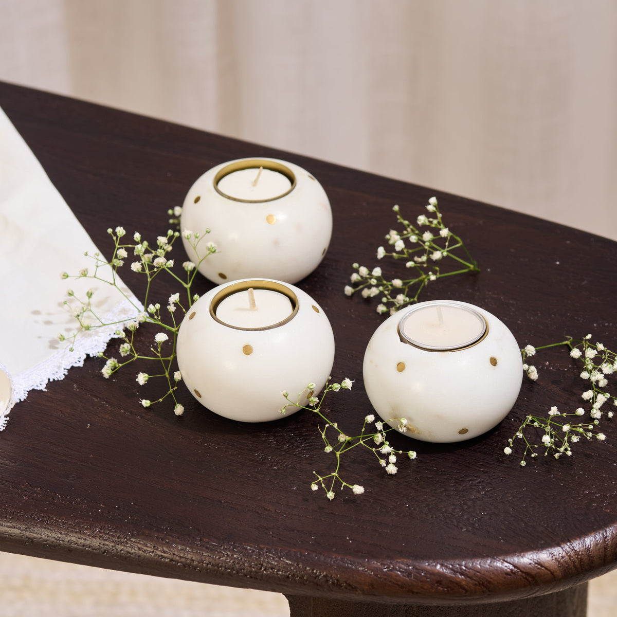 Set of 3 - Polka Dot Tealight Holders