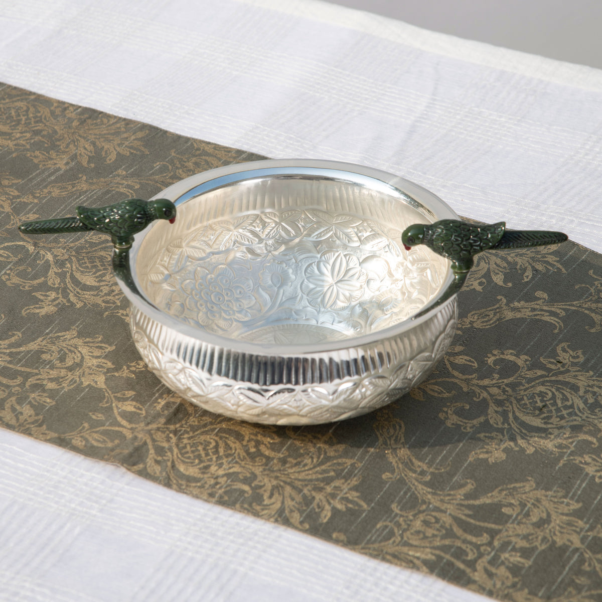 Parrot Brass Urli Medium - Silver