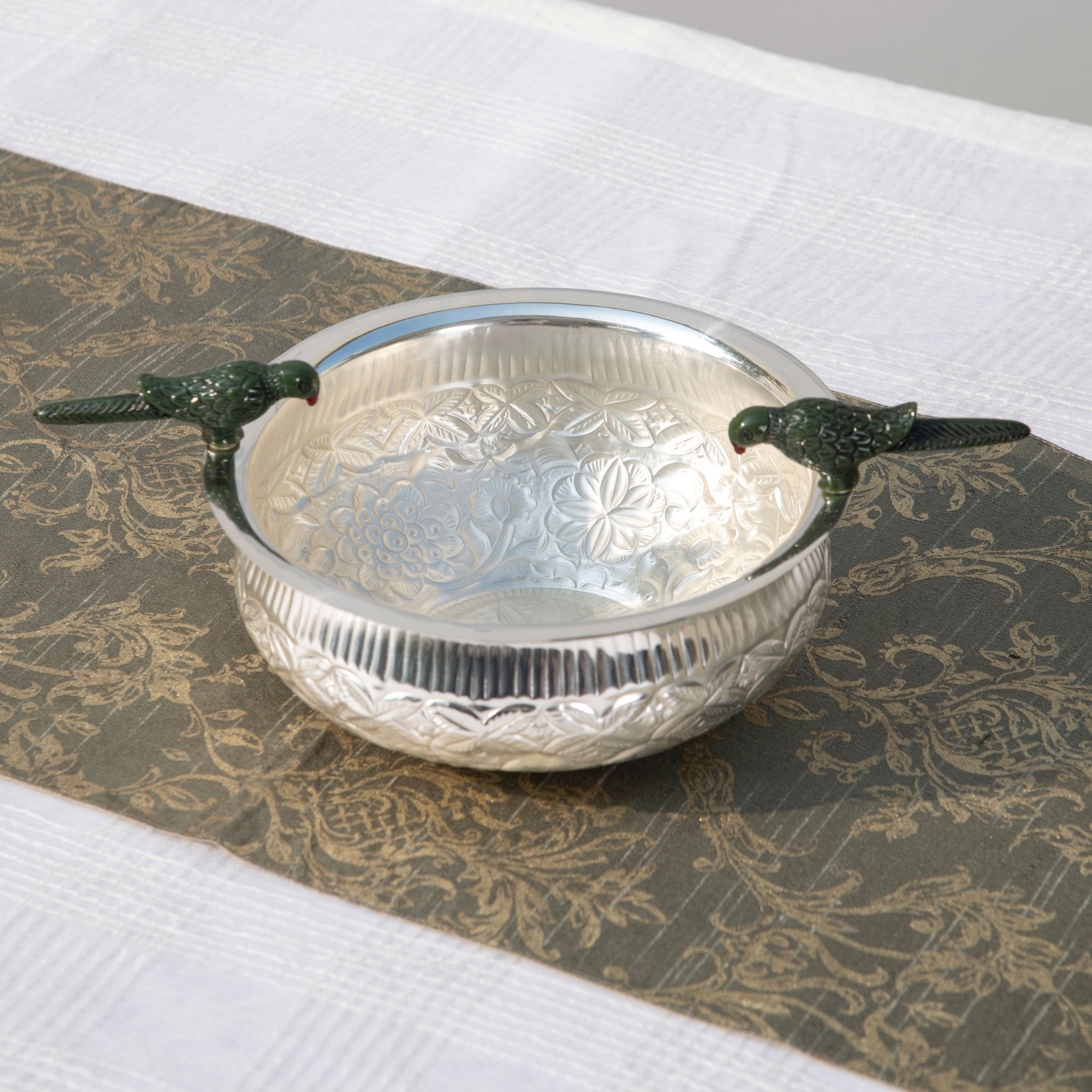 Parrot Brass Urli Medium - Silver