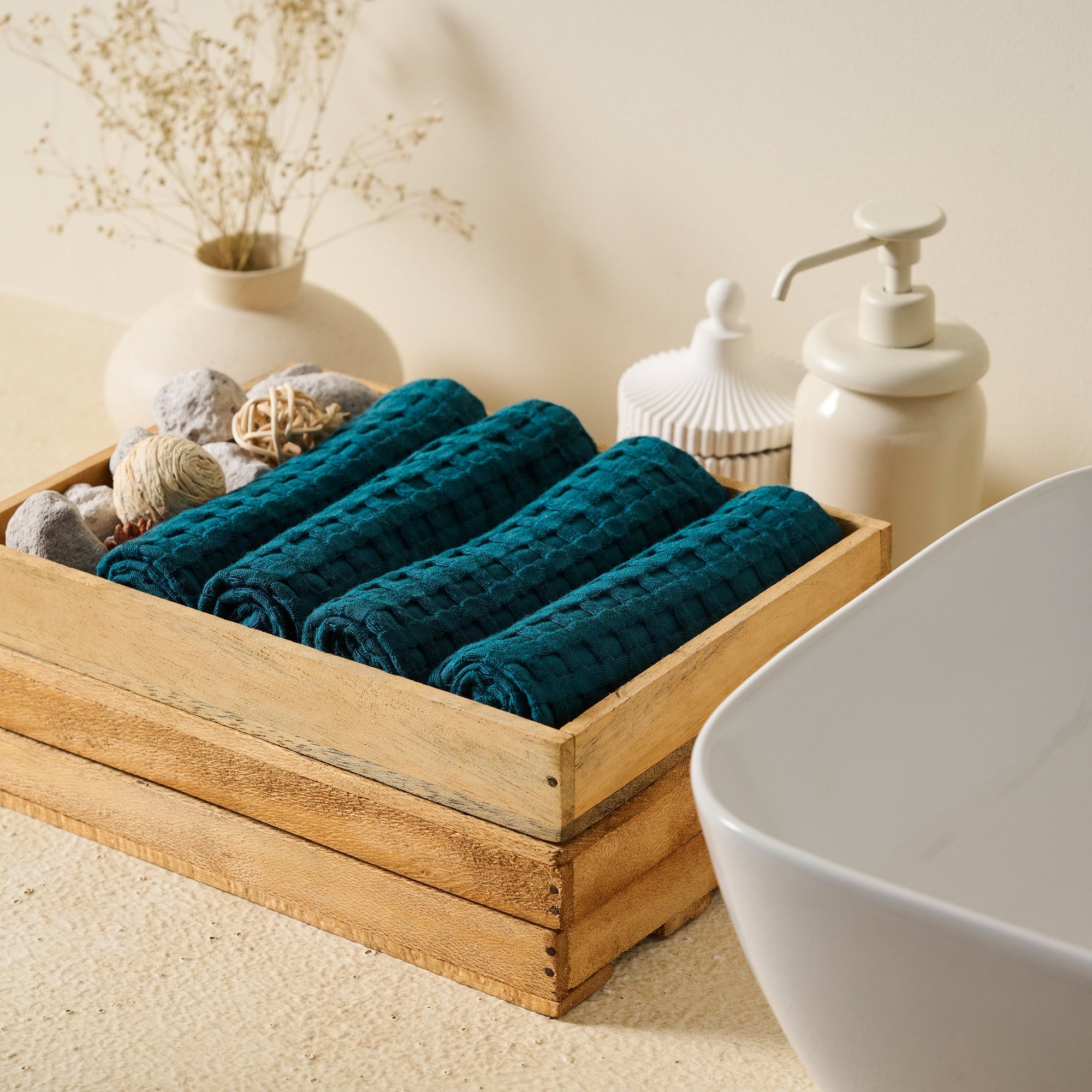 Teal | Cotton Bamboo | Waffle | Face Towel