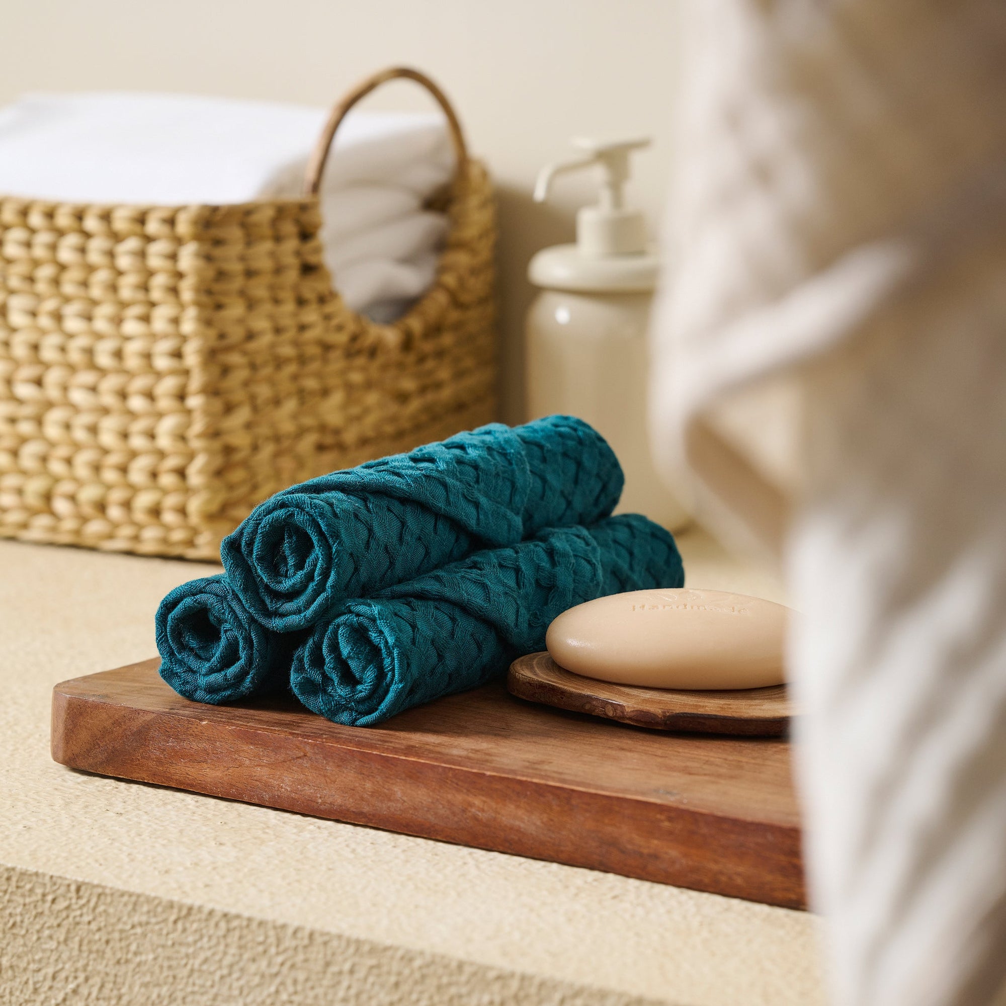 Teal | Cotton Bamboo | Waffle | Face Towel