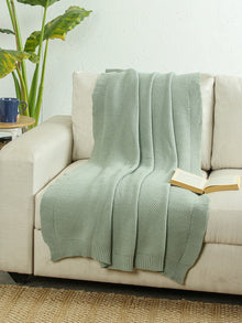 Solid Knitted Throw - Green