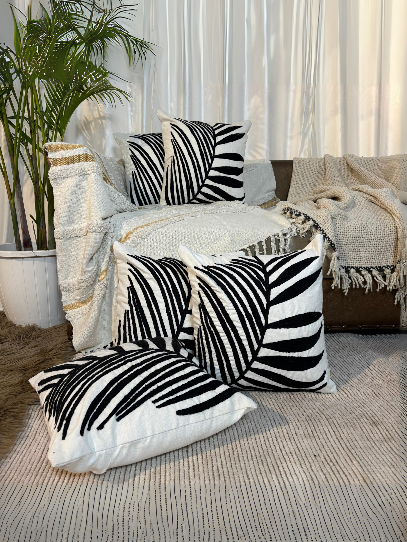 Tropical Palm Tufted Cushion Cover - Set of 5