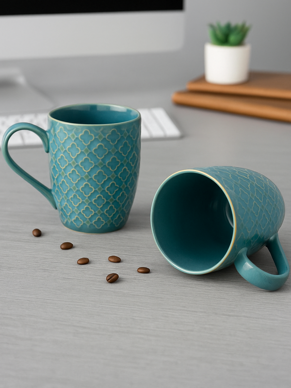 Green Ceramic Coffee Mug – 350ML  Set Of 2