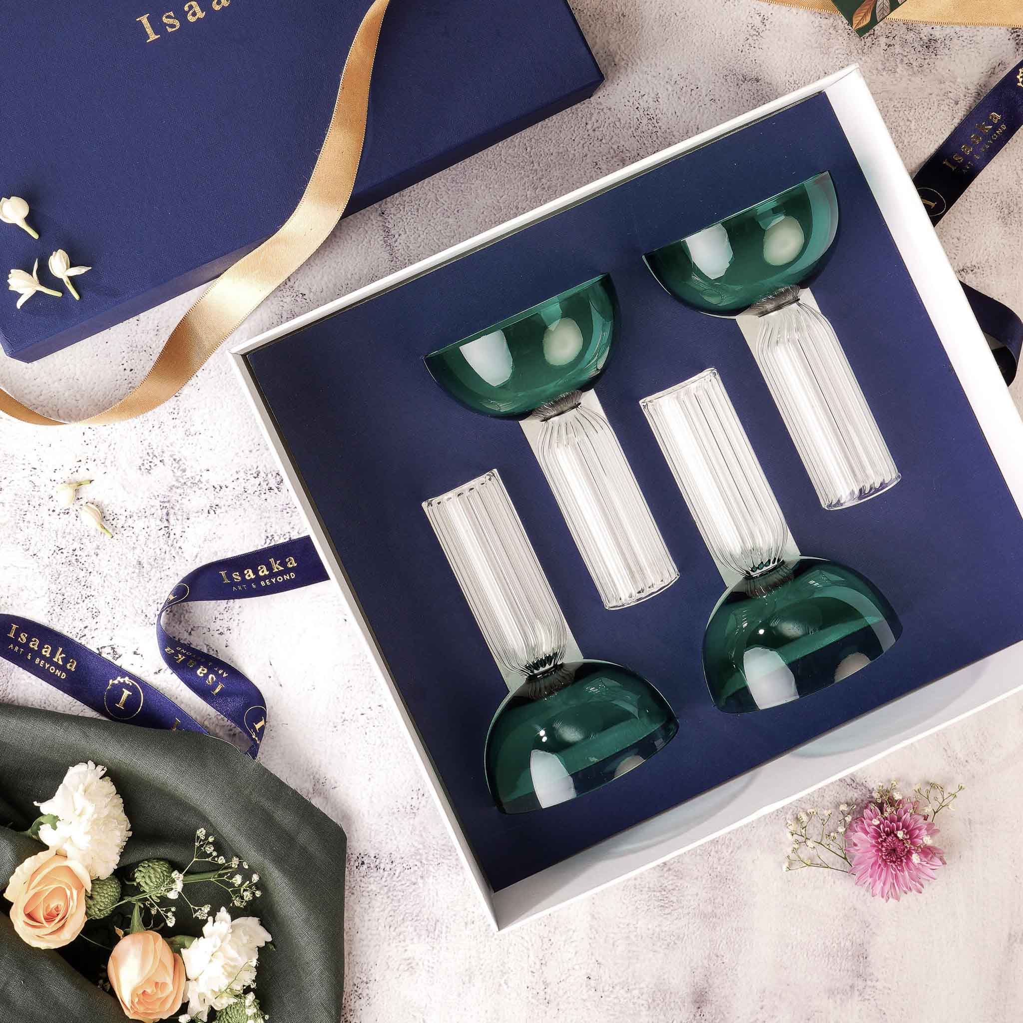 Teal DD Bowl Glass Gift Box (s4)