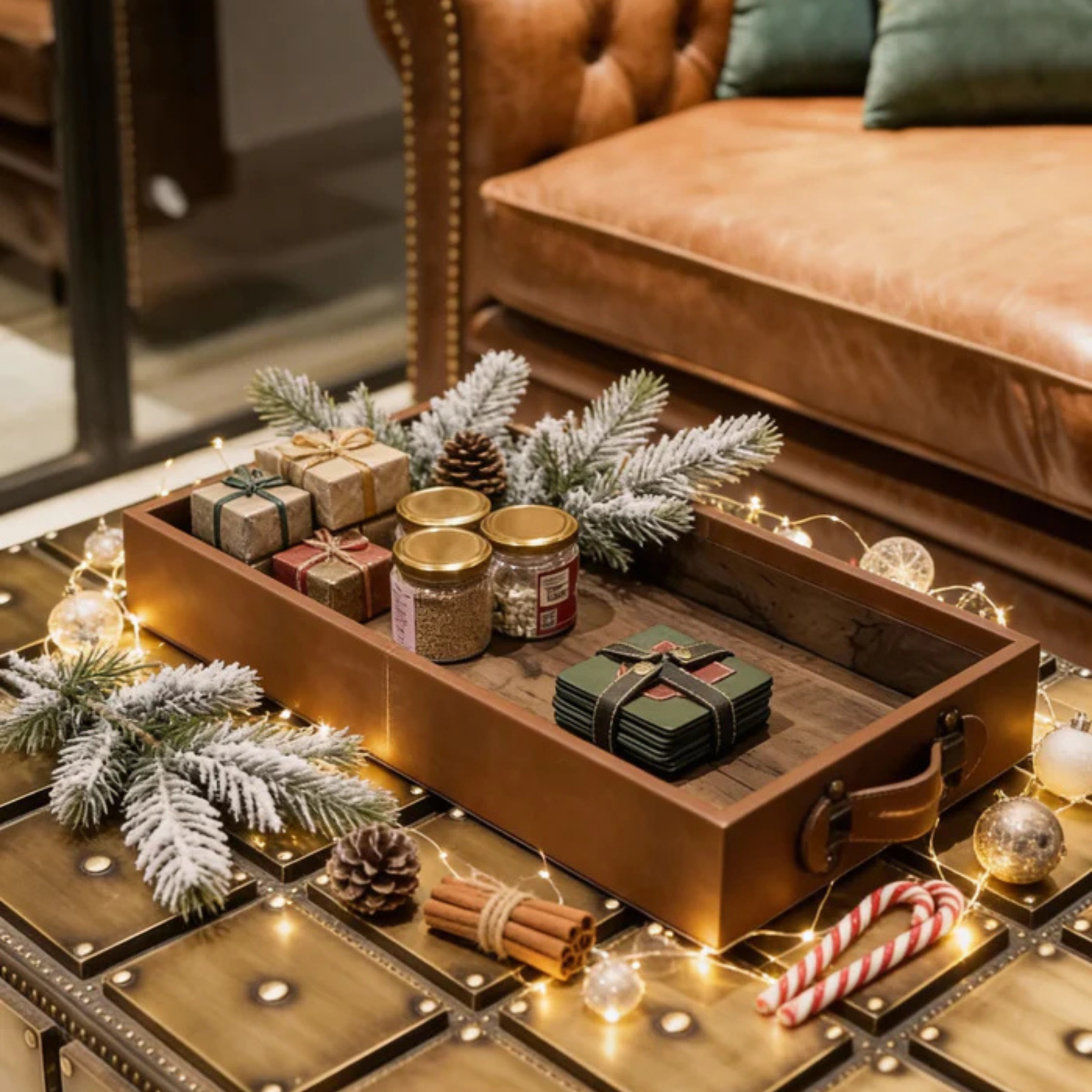 The Lodge Tray clean premium leather rectangle tray minimalist - The Mage Home