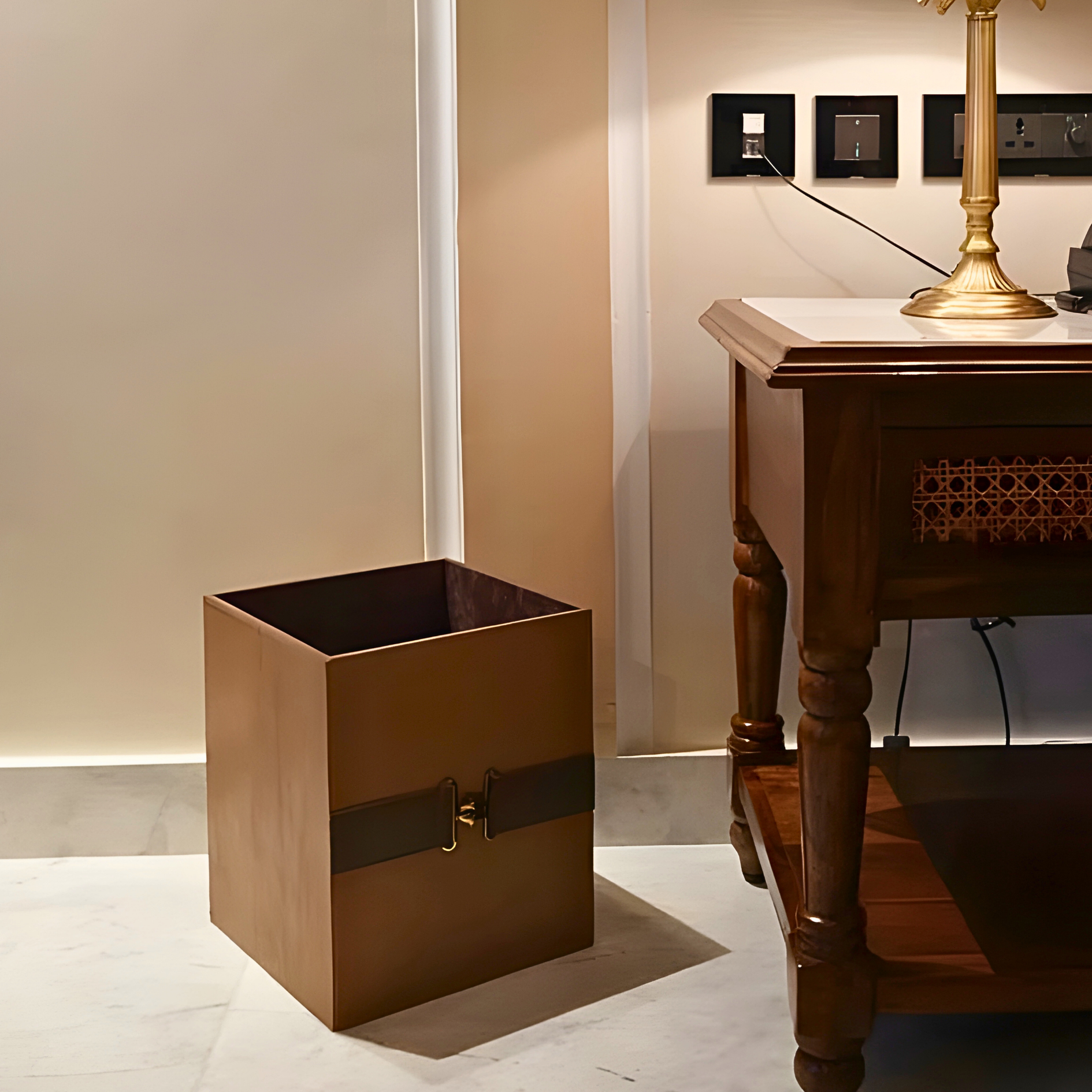 The Modura Bin premium leather waste bin modern design India - The Mage Home