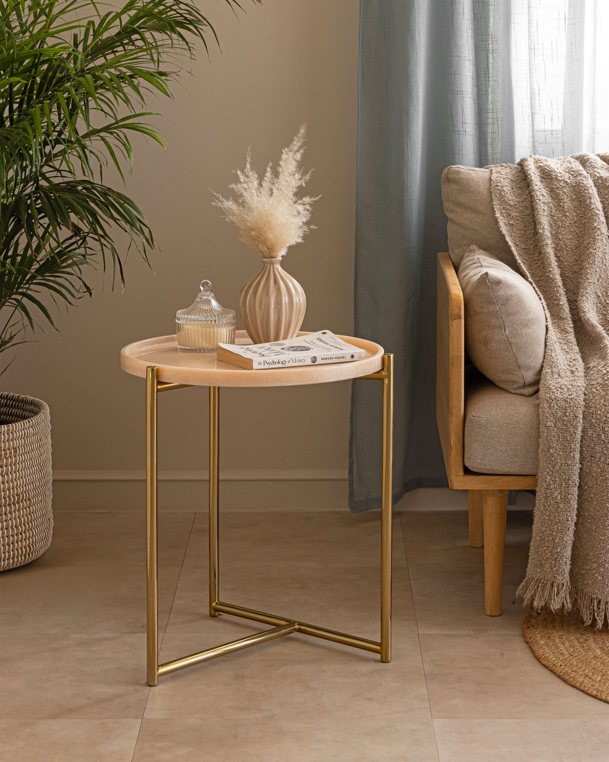 Tri Metal Accent Table â€” Rose Gold & Pink Marble | Handcrafted Side Table