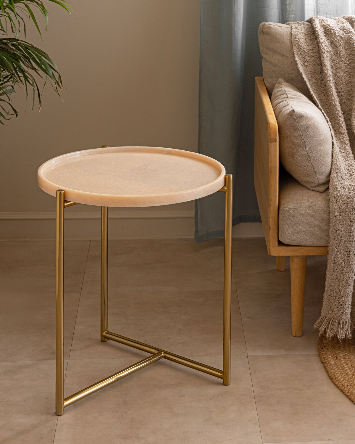 Tri Metal Accent Table â€” Rose Gold & Pink Marble | Handcrafted Side Table