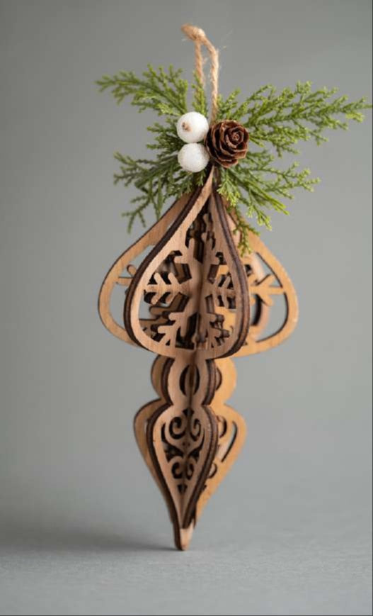 Wooden Snowflake Pinecone Hanging Ornament_CC82