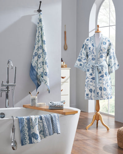 Khwaab Blue Cotton Waffle Bathrobe