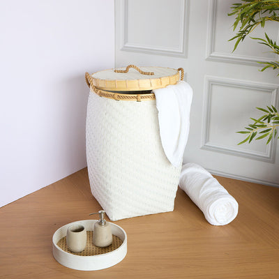 Rattan round white tray